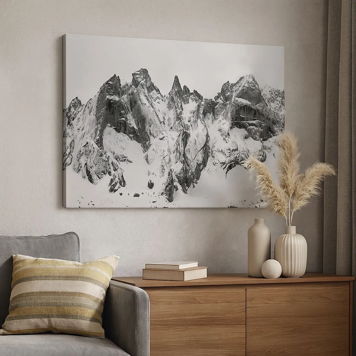 Impression sur toile - Image sur toile - Des sommets enneigés en noir et blanc - 70x50cm - Crête dangereuse de granit - Décoration murale moderne pour le salon et la chambre ARTTOR