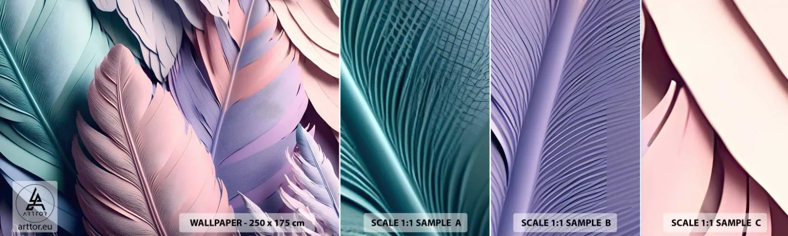 Échantillon De Papier Peint Standard Eco - Oiseau chic - Pastel, Plumes, Légèreté - 100x30 cm