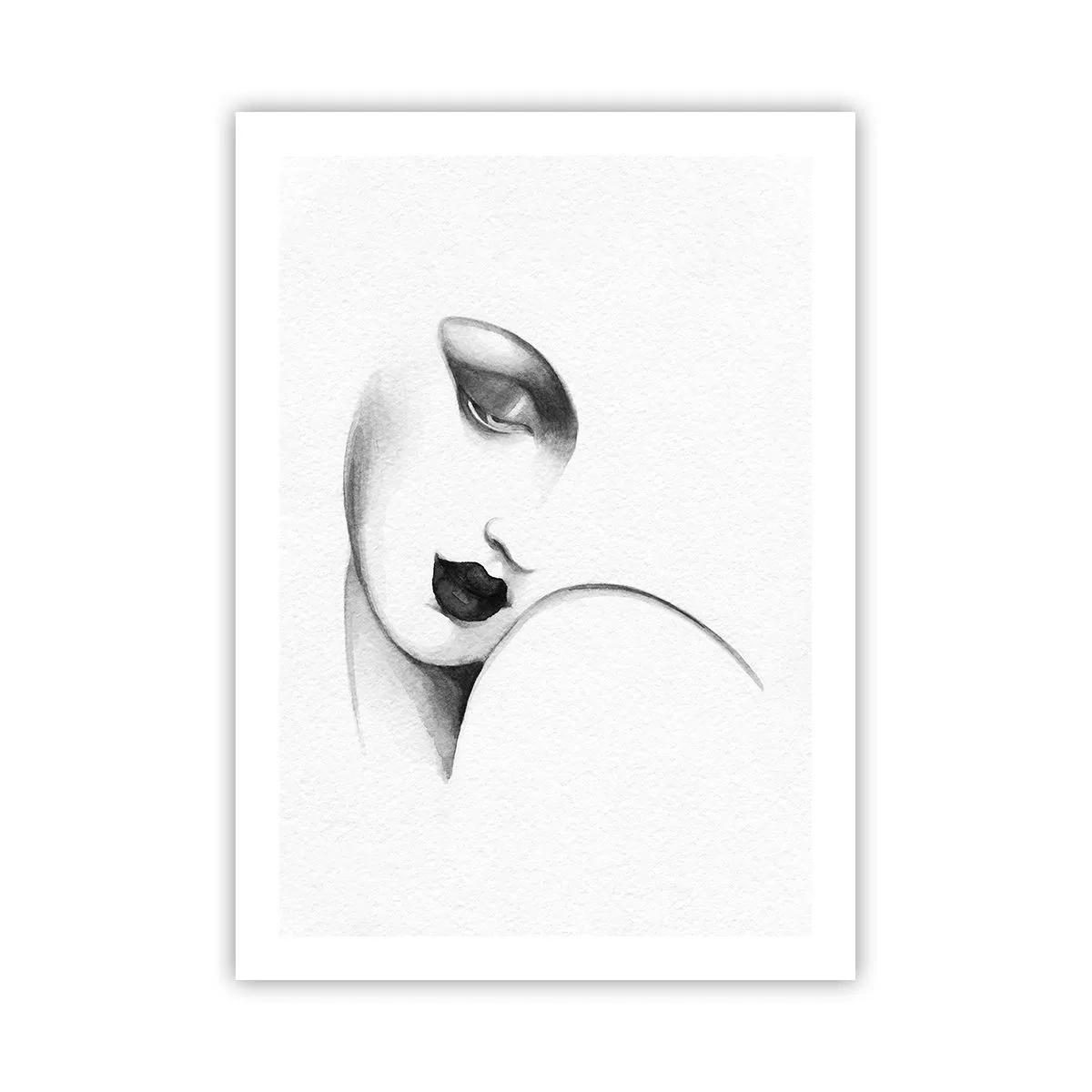Affiche - Poster - Un portrait subtil d'une femme en noir et blanc - 50x70cm - Dans le style de Lempicka - Décoration murale moderne pour le salon et la chambre ARTTOR