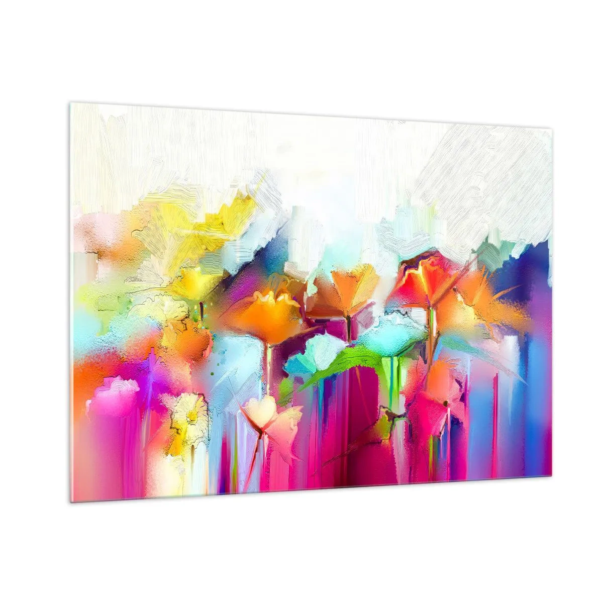 Impression sur verre - Image sur verre - Fleurs abstraites aux couleurs intenses de l'arc-en-ciel - 100x70cm - L'arc-en-ciel s'est épanoui - Décoration murale moderne pour le salon et la chambre ARTTOR