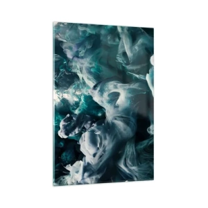 Impression sur verre - Image sur verre - Vagues abstraites dynamiques dans des tons de bleu et de blanc - 80x120cm - Mouvement des couleurs - Décoration murale moderne pour le salon et la chambre ARTTOR