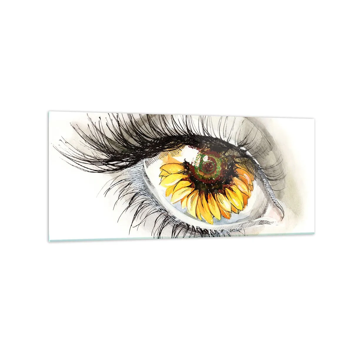 Impression sur verre - Image sur verre - Œil artistique avec un iris en forme de tournesol - 120x50cm - Un look aussi chaud que l'été - Décoration murale moderne pour le salon et la chambre ARTTOR