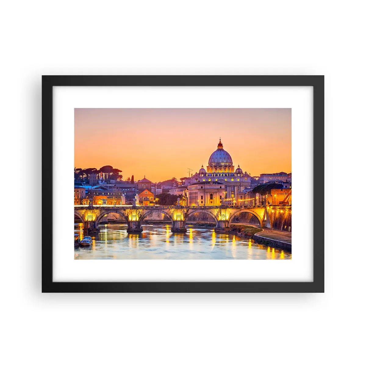 Affiche dans un cadre noir - Poster - Coucher de soleil sur la ville éternelle - 40x30 cm