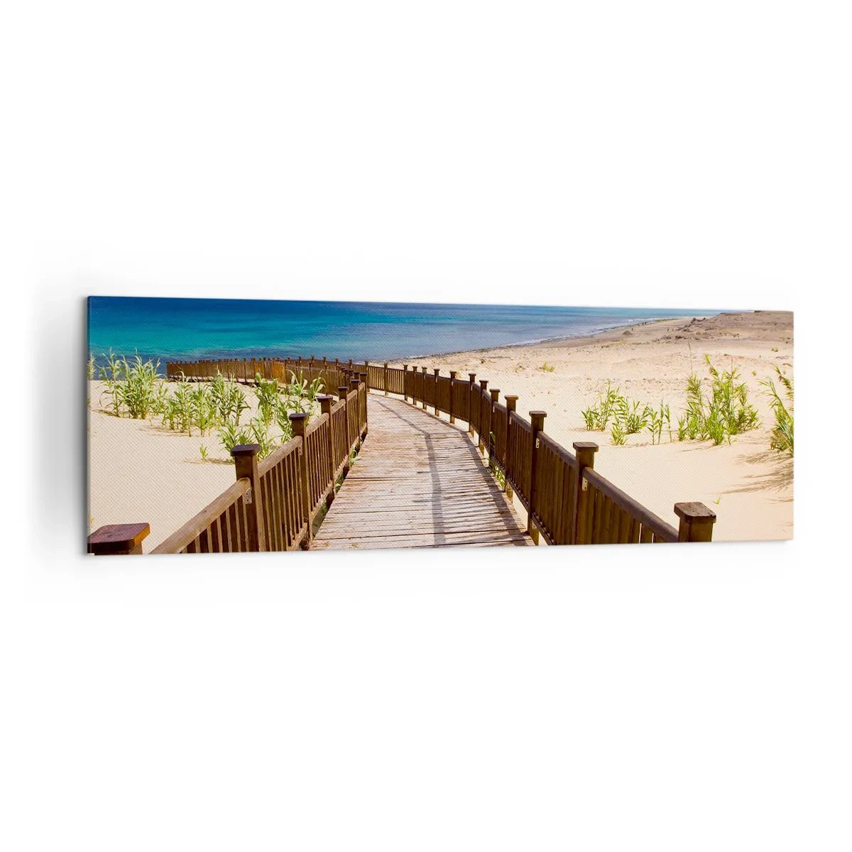 Impression sur toile - Image sur toile - Chemin en bois menant à la plage avec vue sur l'océan - 160x50cm - Emmène-moi dans les îles du bonheur - Décoration murale moderne pour le salon et la chambre ARTTOR