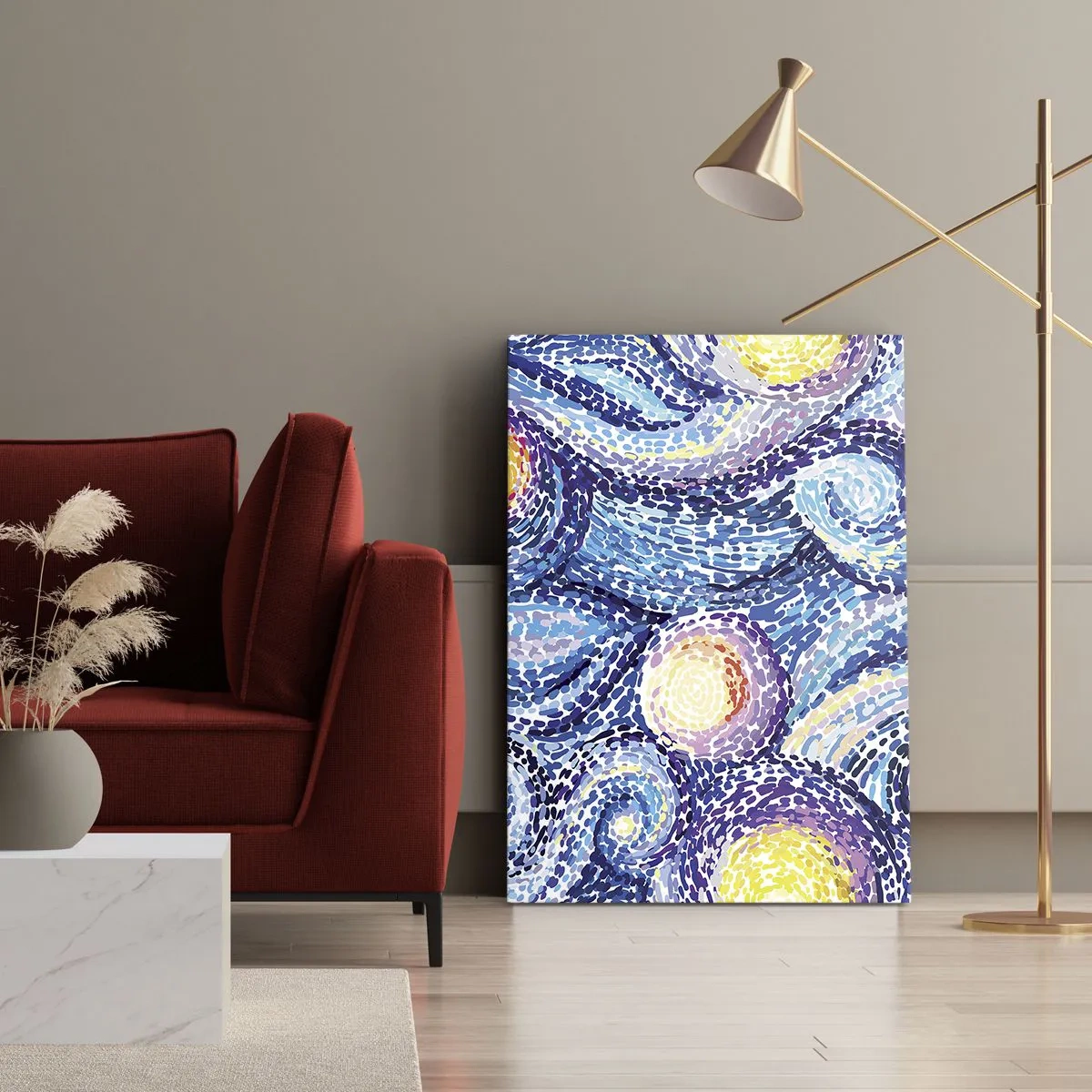 Impression sur toile - Image sur toile - Une interprétation artistique du ciel étoilé dans le style de Van Gogh - 80x120cm - D'après un tableau de van Gogh - Décoration murale moderne pour le salon et la chambre ARTTOR