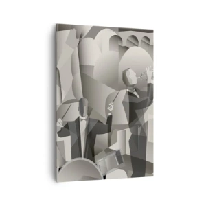 Impression sur toile - Image sur toile - Scène abstraite avec des musiciens de jazz dans des tons de gris. - 70x100cm - Dans l'espace des sons - Décoration murale moderne pour le salon et la chambre ARTTOR