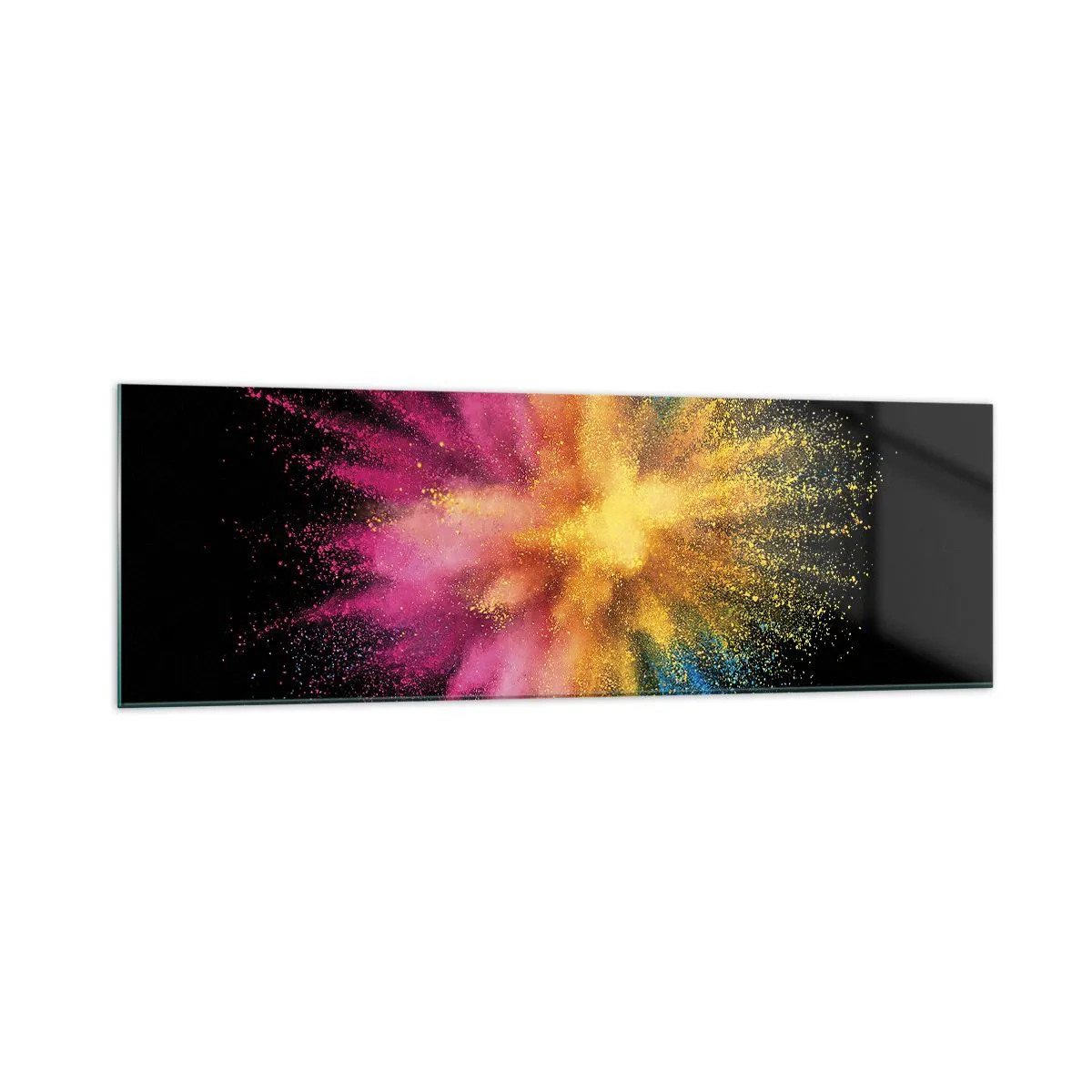 Impression sur verre - Image sur verre - Explosion de poudre colorée sur fond noir - 160x50cm - Origine des couleurs - Décoration murale moderne pour le salon et la chambre ARTTOR