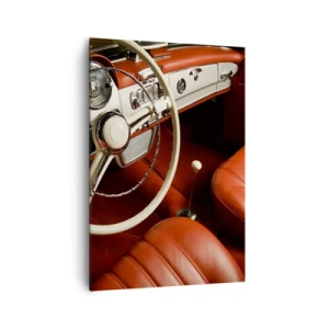 Impression sur toile - Image sur toile - Intérieur de voiture classique avec sièges en cuir rouge - 70x100cm - Luxe de style vintage - Décoration murale moderne pour le salon et la chambre ARTTOR
