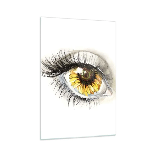 Impression sur verre - Image sur verre - Œil artistique avec un iris en forme de tournesol - 70x100cm - Un look aussi chaud que l'été - Décoration murale moderne pour le salon et la chambre ARTTOR