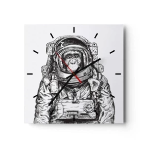 Horloge murale - Pendule murale - Graphique d'un astronaute en combinaison spatiale avec une tête de singe - 30x30cm - Évolution alternative - Décoration murale moderne pour le salon et la chambre ARTTOR