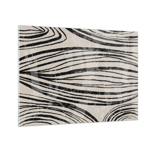 Impression sur verre - Image sur verre - Vagues de lignes noires sur fond clair - 70x50cm - Ligne de marécage - Décoration murale moderne pour le salon et la chambre ARTTOR