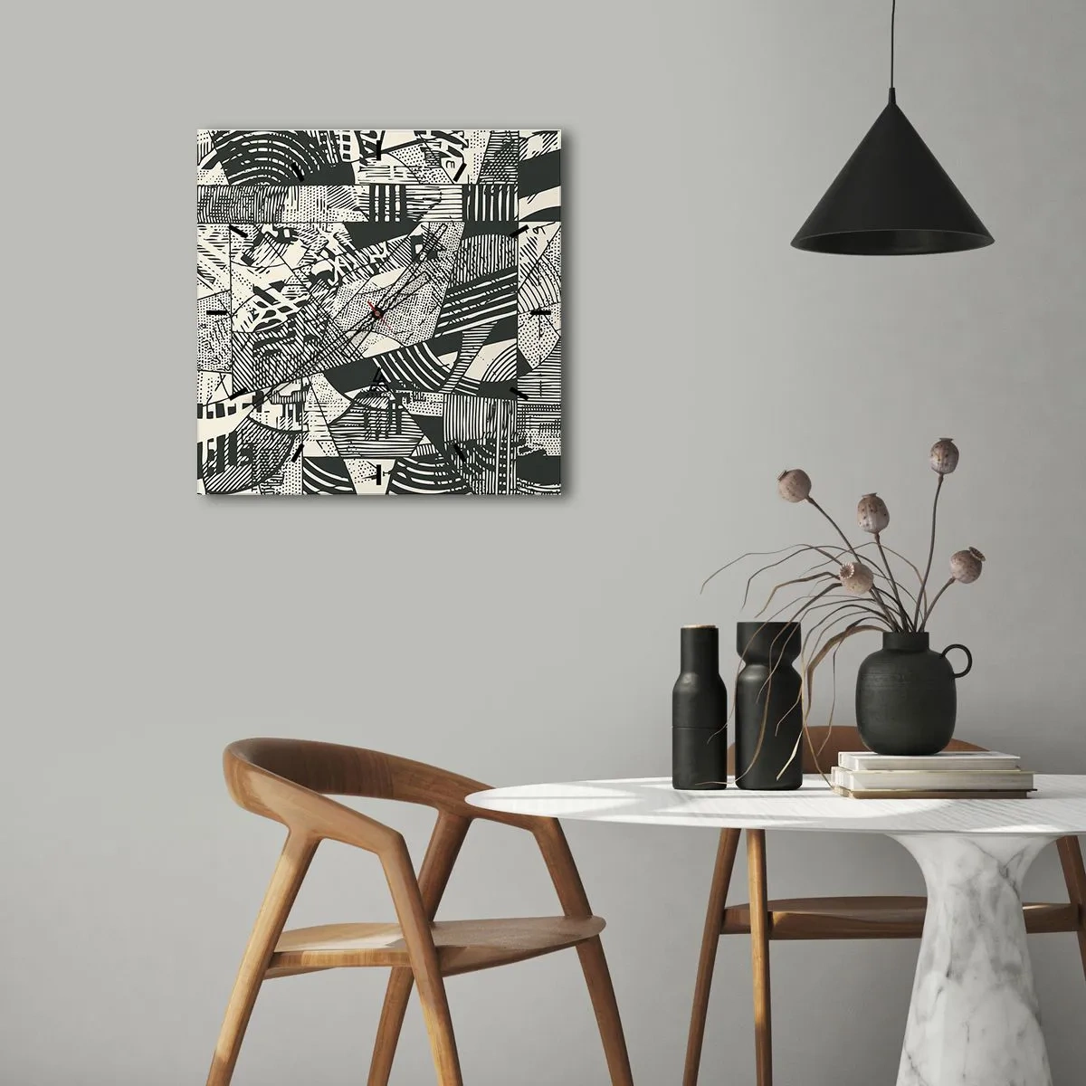 Horloge murale - Pendule murale - Motifs géométriques abstraits dans des tons de vert sur fond clair - 30x30cm - Dynamique du modernisme - Décoration murale moderne pour le salon et la chambre ARTTOR
