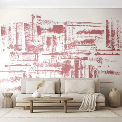 Papier Peint Photo Premium Sand - Une composition abstraite en rouge rappelant une structure urbaine - 100x70cm - La ville rouge - Décoration murale moderne pour le salon et la chambre ARTTOR