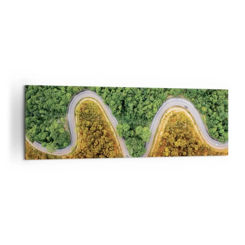 Impression sur toile - Image sur toile - Une route sinueuse à travers la forêt vue à vol d'oiseau - 160x50cm - Frontieres et differences - Décoration murale moderne pour le salon et la chambre ARTTOR