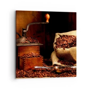 Impression sur toile - Image sur toile - Nature morte avec grains de café et moulin - 70x70 cm