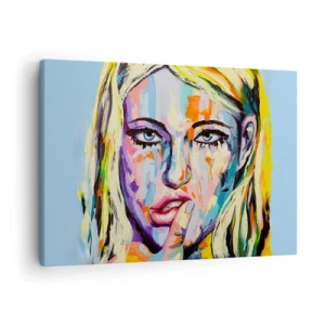 Impression sur toile - Image sur toile - Portrait coloré d'une femme dans un style abstrait - 70x50cm - Regarde-la droit dans les yeux - Décoration murale moderne pour le salon et la chambre ARTTOR