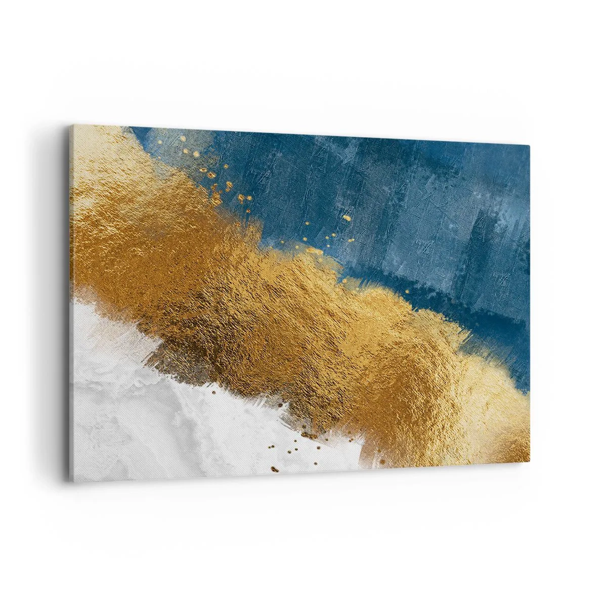 Impression sur toile - Image sur toile - Une composition abstraite dans des tons d'or, de bleu et de blanc. - 100x70cm - Les couleurs de l’été - Décoration murale moderne pour le salon et la chambre ARTTOR