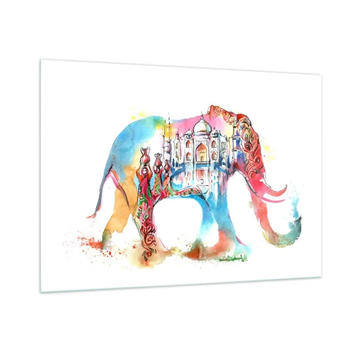 Impression sur verre - Image sur verre - Aquarelle colorée d'un éléphant avec un motif indien - 100x70cm - Inde - l'aura de l'amour - Décoration murale moderne pour le salon et la chambre ARTTOR