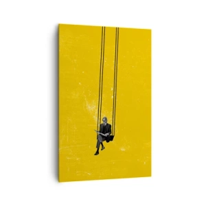 Impression sur toile - Image sur toile - Une personne sur une balançoire sur un fond jaune intense - 80x120cm - Un jour comme tous les jours - Décoration murale moderne pour le salon et la chambre ARTTOR