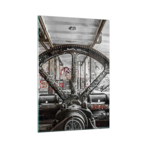 Impression sur verre - Image sur verre - Un vieux mécanisme dans un intérieur industriel abandonné - 80x120cm - Vie secrète d'une usine - Décoration murale moderne pour le salon et la chambre ARTTOR