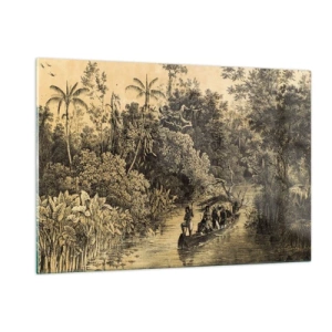 Impression sur verre - Image sur verre - Impression rétro représentant un voyage à travers la jungle - 120x80cm - Expédition à la source - Décoration murale moderne pour le salon et la chambre ARTTOR