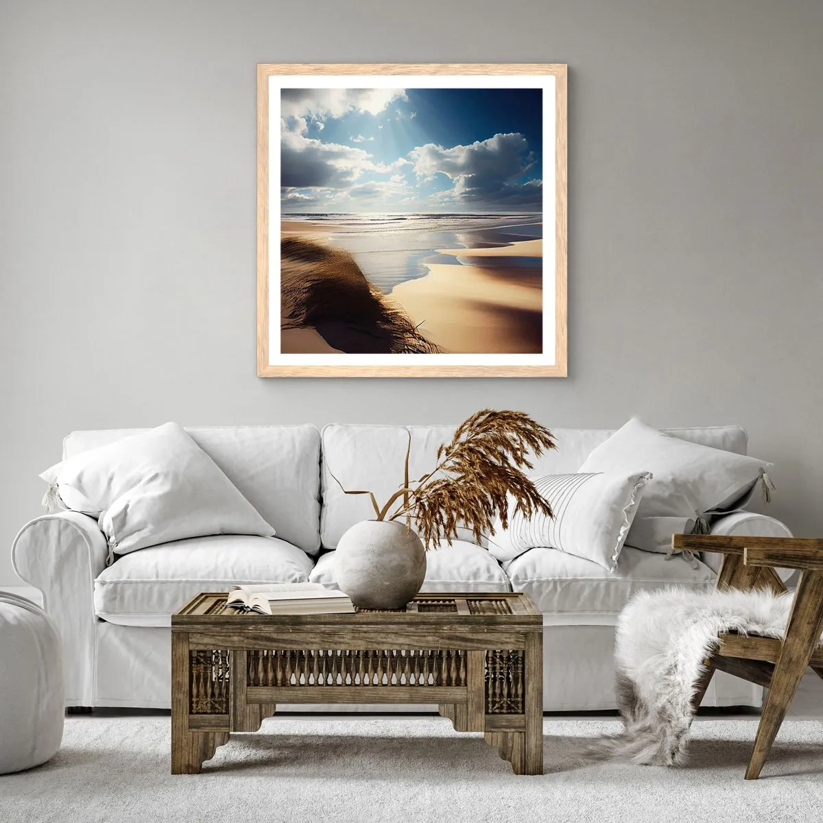Affiche dans un chêne clair - Poster - Plage, plage sauvage - 40x40 cm