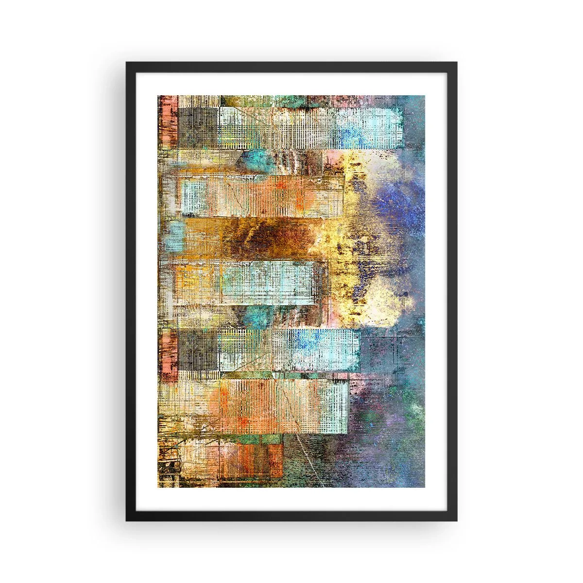Affiche dans un cadre noir - Poster - Raie pastenague aquarelle dans des tons bleus sur fond clair - 50x70cm - Une métropole ensoleillée - Décoration murale moderne pour le salon et la chambre ARTTOR