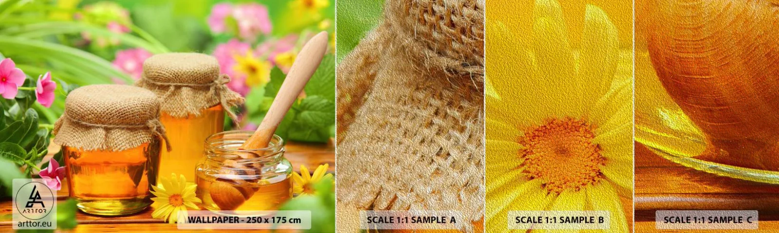 Échantillon de Papier Peint Premium Sand - Doux et fleuri - La gastronomie, Chéri, Fleurs - 100x30 cm