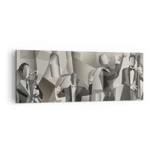 Impression sur toile - Image sur toile - Scène abstraite avec des musiciens de jazz dans des tons de gris. - 140x50cm - Dans l'espace des sons - Décoration murale moderne pour le salon et la chambre ARTTOR