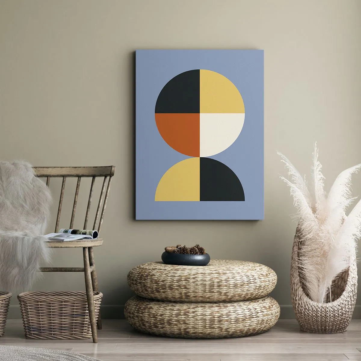 Impression sur toile - Image sur toile - Cercles géométriques sur fond bleu - 50x70cm - Regarde et compte - Décoration murale moderne pour le salon et la chambre ARTTOR