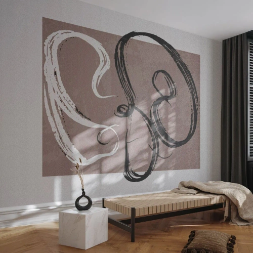 Papier Peint Photo Premium Canvas - Abstraction en noir et blanc sur fond beige - 100x70cm - Composition – la recherche de la plénitude - Décoration murale moderne pour le salon et la chambre ARTTOR