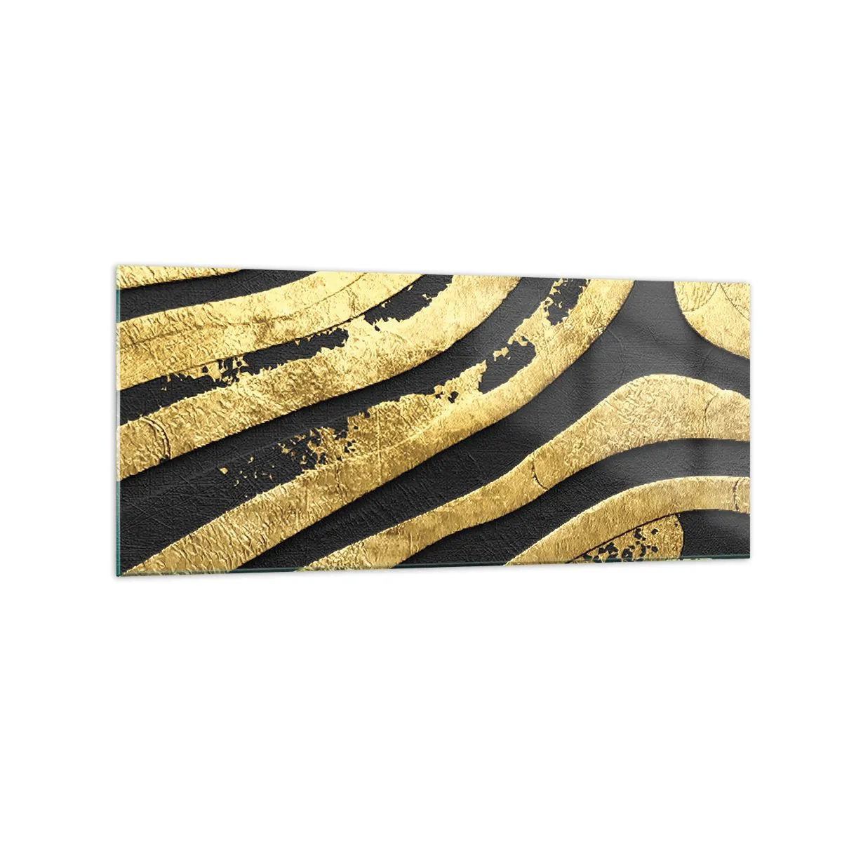 Impression sur verre - Image sur verre - Vagues abstraites dorées sur fond noir - 120x50cm - Tout coule - Décoration murale moderne pour le salon et la chambre ARTTOR