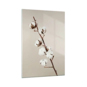 Impression sur verre - Image sur verre - Un brin de coton sur un fond clair et minimaliste - 50x70cm - A la source de la douceur - Décoration murale moderne pour le salon et la chambre ARTTOR