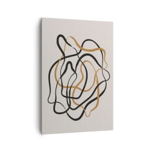 Impression sur toile - Image sur toile - Lignes emmêlées en noir et or sur fond clair - 70x100cm - Tout s'est mal déroulé - Décoration murale moderne pour le salon et la chambre ARTTOR