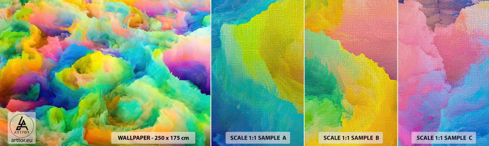 Échantillon de Papier Peint Premium Canvas - Plumule arc-en-ciel - Abstraction, Morceau, Couleurs pastel - 100x30 cm