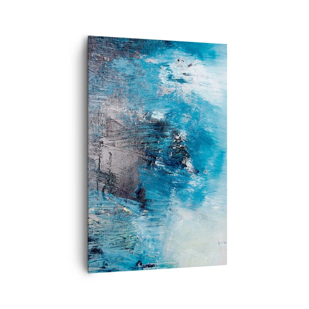 Impression sur toile - Image sur toile - Coups de pinceau abstraits dans des tons de bleu - 80x120cm - Rhapsodie en bleu - Décoration murale moderne pour le salon et la chambre ARTTOR