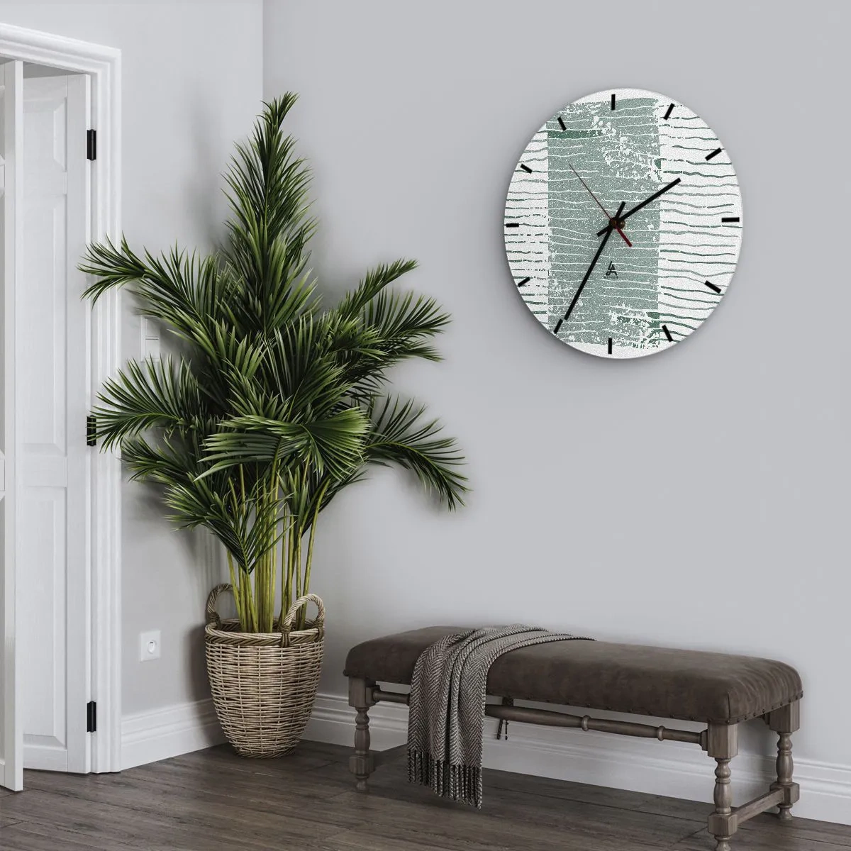 Horloge murale - Pendule murale - Une composition graphique avec des lignes horizontales dans des tons vert de mer. - 30x30cm - Abstraction de la mer - Décoration murale moderne pour le salon, la cuisine et la chambre ARTTOR