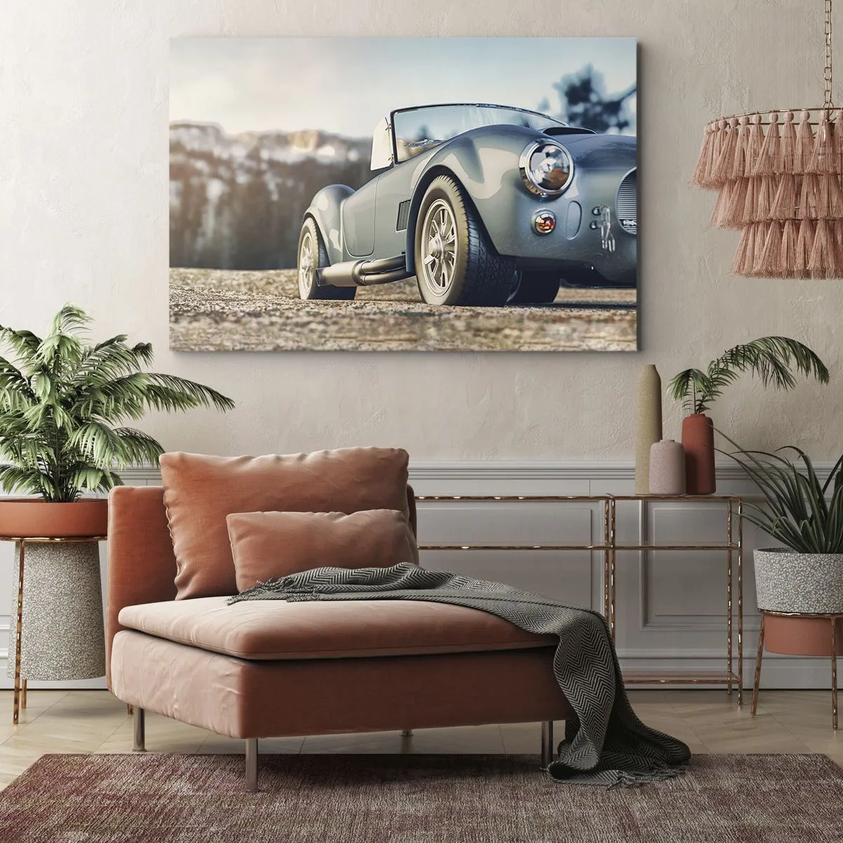 Impression sur toile - Image sur toile - Voiture décapotable classique dans un cadre pittoresque - 70x50cm - Ce qui compte c'est le style - Décoration murale moderne pour le salon et la chambre ARTTOR