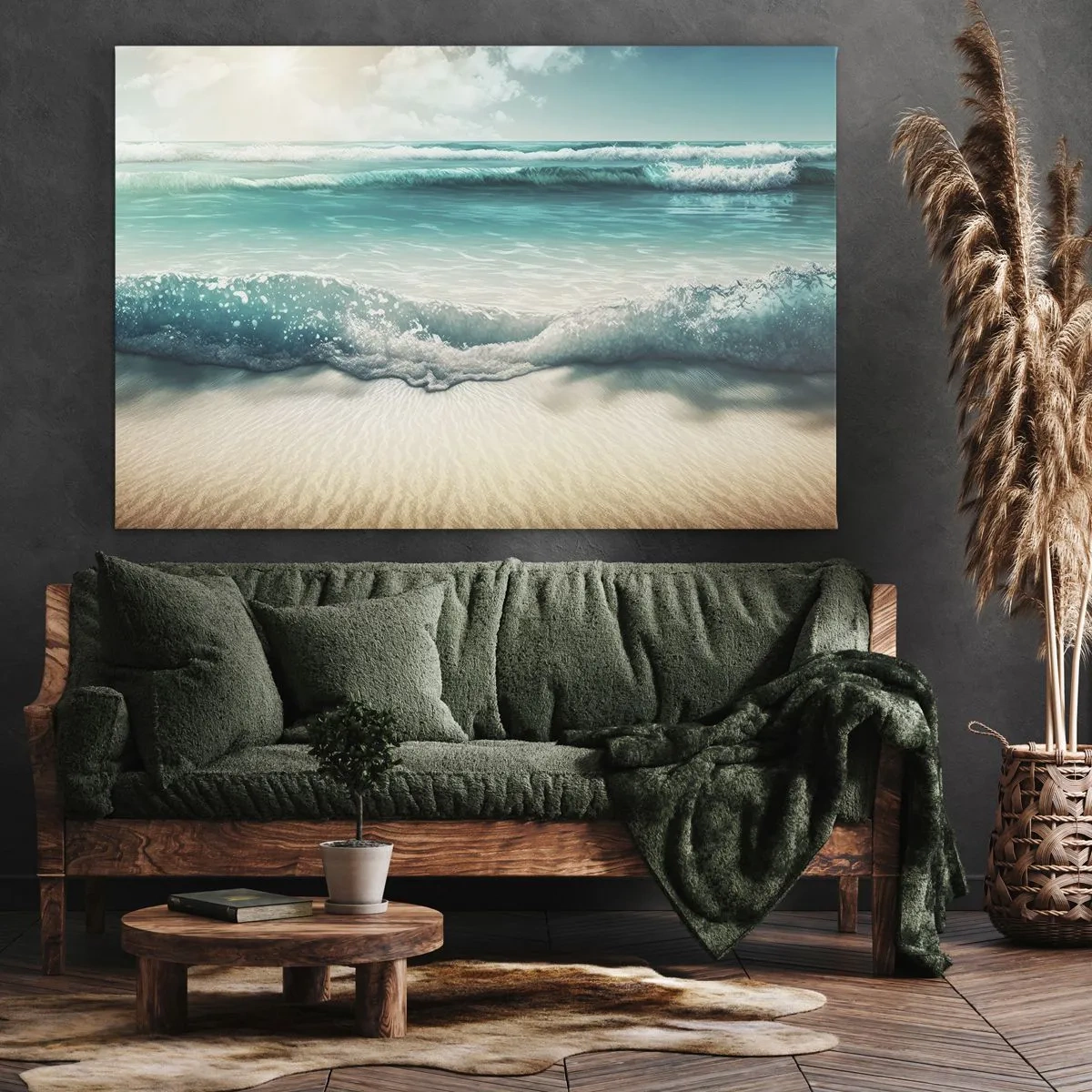 Impression sur toile - Image sur toile - Vagues de l'océan sur une plage de sable clair - 100x70cm - La paix de l'océan - Décoration murale moderne pour le salon et la chambre ARTTOR