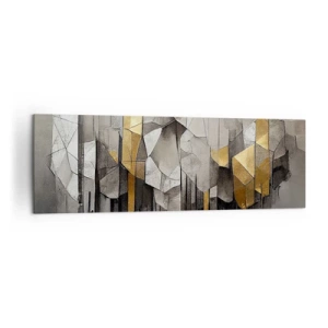 Impression sur toile - Image sur toile - Abstraction géométrique dans les tons d'or et de gris - 160x50cm - Composition de glace et de lumière - Décoration murale moderne pour le salon et la chambre ARTTOR