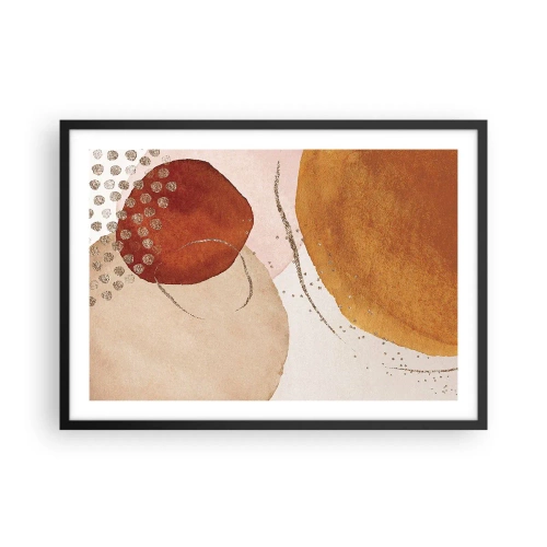 Affiche dans un cadre noir - Poster - Formes abstraites dans des tons chauds de marron et d'or - 70x50cm - Rondeur et mouvement - Décoration murale moderne pour le salon et la chambre ARTTOR