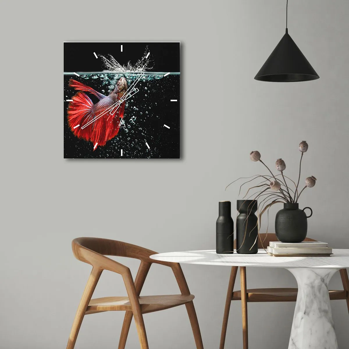 Horloge murale - Pendule murale - Un magnifique betta dans l'eau sur un fond sombre - 30x30cm - Vous avez trois vœux - Décoration murale moderne pour le salon et la chambre ARTTOR