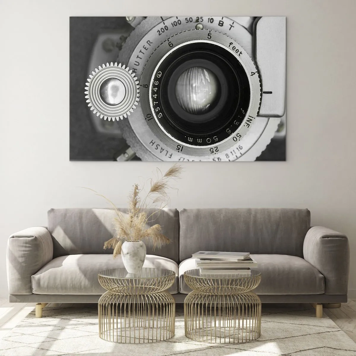 Impression sur verre - Image sur verre - Gros plan d'un vieil objectif d'appareil photo, plein de nostalgie et d'atmosphère vintage. - 100x70cm - Histoire d'Hollywood - Décoration murale moderne pour le salon et la chambre ARTTOR