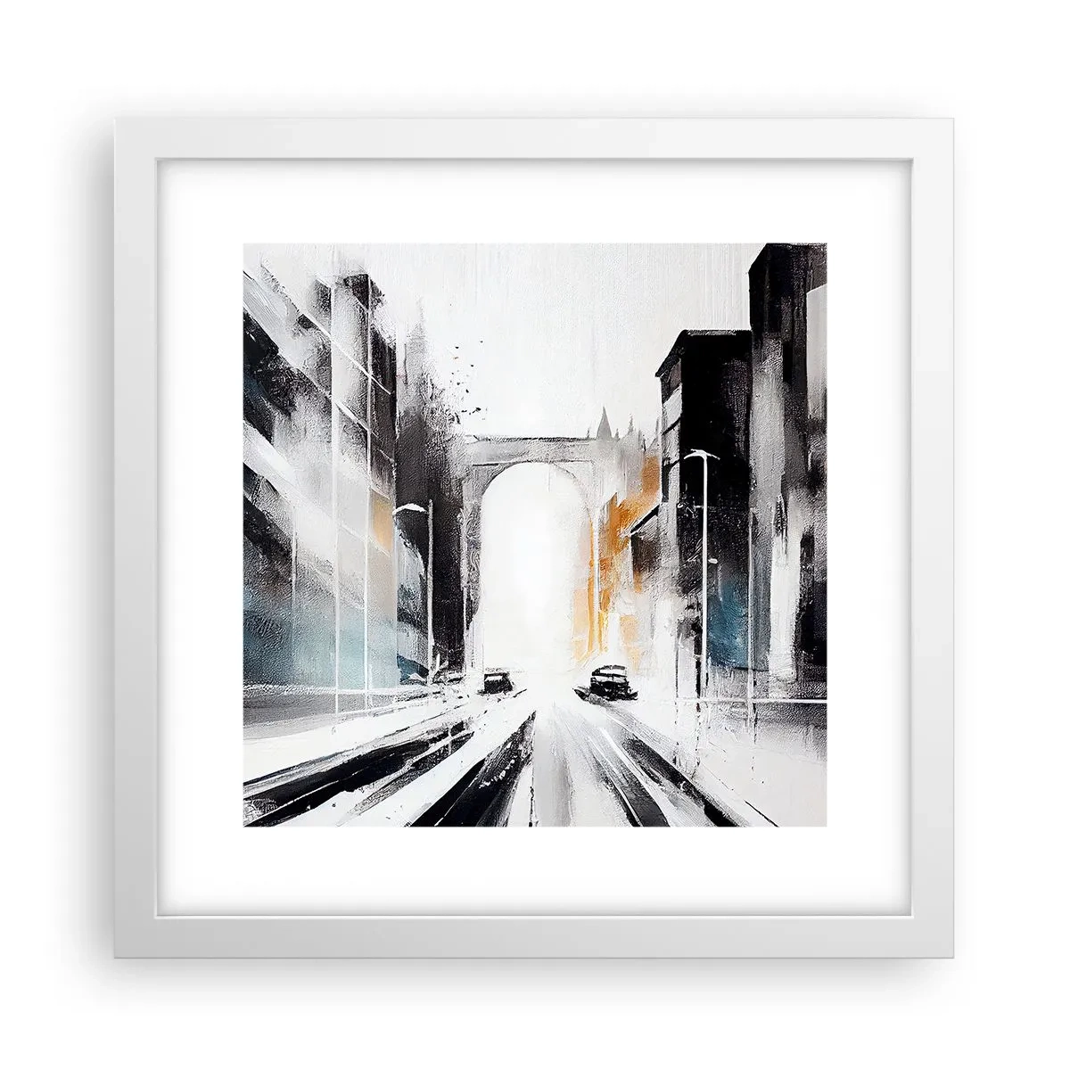 Affiche dans un cadre blanc - Poster - Étude de ville : architecture et mouvement - 30x30 cm
