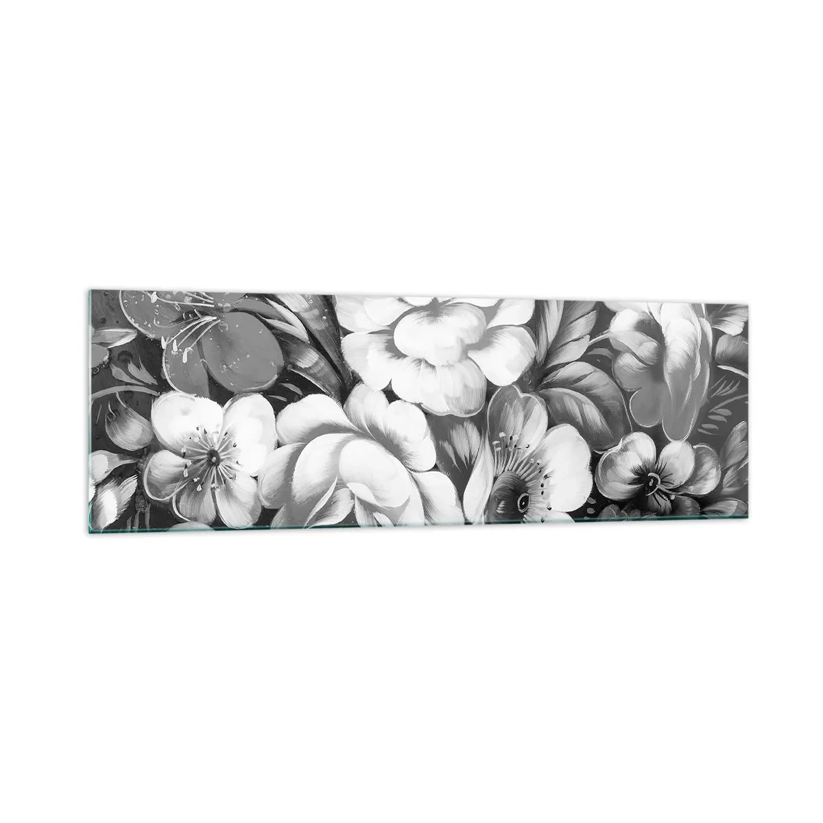 Impression sur verre - Image sur verre - Fleurs noires et blanches dans une composition classique et élégante - 160x50cm - Belle même en gris - Décoration murale moderne pour le salon et la chambre ARTTOR