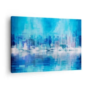 Impression sur toile - Image sur toile - Panorama urbain abstrait dans des tons bleus - 70x50cm - Noyé dans le bleu - Décoration murale moderne pour le salon et la chambre ARTTOR