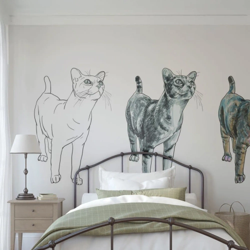 Papier Peint Autocollant Deluxe Sticker - Leçon de dessin - Animaux, Chat, Pour les enfants - 450x315 cm