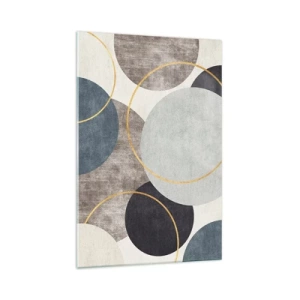 Impression sur verre - Image sur verre - Cercles géométriques dans les tons de gris, bleu et or - 70x100cm - Cercles sur cercles - Décoration murale moderne pour le salon et la chambre ARTTOR