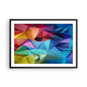 Affiche dans un cadre noir - Poster - Abstraction géométrique colorée aux couleurs vives - 70x50cm - Origami arc-en-ciel - Décoration murale moderne pour le salon et la chambre ARTTOR