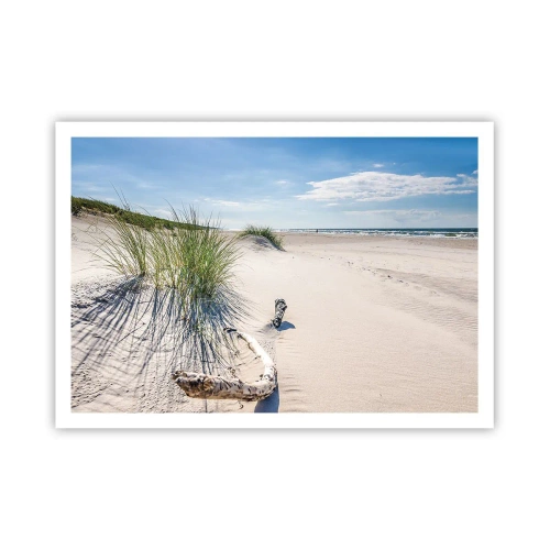 Affiche - Poster - Une plage baltique avec du sable, de l'herbe et un ciel bleu calme - 100x70cm - La plus belle? La Baltique - Décoration murale moderne pour le salon et la chambre ARTTOR